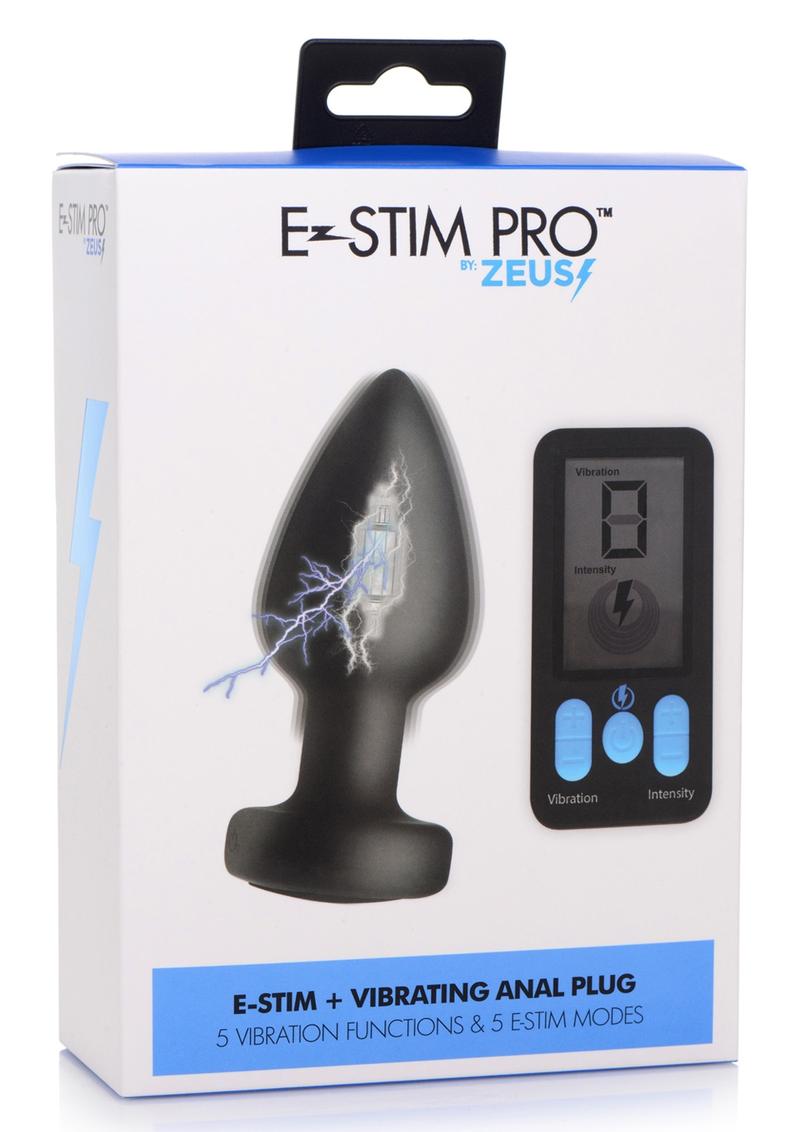 E-Stim Pro Silicone Vibrating Anal Plug with remote control, 5 vibration functions, and electrostimulation modes.
E-Stim anal plug, vibrating anal plug, electrostimulation plug, Zeus electrosex plug, silicone anal plug, rechargeable anal plug, anal toy with remote, vibrating and shocking anal plug, body-safe anal plug, dual sensation anal toy, electroplay anal plug.