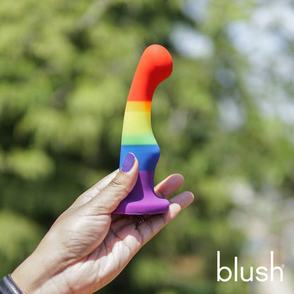 Rainbow-colored silicone dildo with a curved design, suction cup base, and smooth finish, ideal for G-spot stimulation and harness play.
Keywords: rainbow pride dildo, Avant P1 dildo, G-spot dildo, suction cup dildo, harness-compatible dildo, body-safe silicone dildo, Purio silicone, pride-themed sex toy, colorful silicone dildo, artisan-crafted dildo.