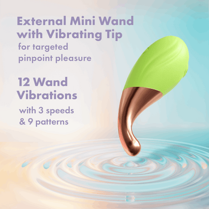 Green 4-piece vibrator set with mini wand, vibrating egg, wireless remote, and USB charging case for travel-friendly pleasure.
Keywords: vibrator set, mini wand vibrator, vibrating egg, remote control egg, USB charging case, travel-friendly vibrator, pinpoint stimulation, 12 vibration modes, body-safe silicone, phthalate-free, compact pleasure set, Blooming Bliss, wireless vibrator