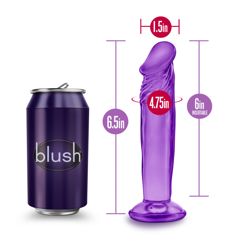 Compact, 4-inch suction cup dildo in pink, blue, or purple; body-safe, beginner-friendly, and harness compatible. Keywords: Sweet N' Small dildo, 4-inch dildo, compact suction cup dildo, beginner-friendly dildo, harness compatible dildo, phthalate-free dildo, body-safe PVC dildo, pink suction cup dildo, blue suction cup dildo, purple suction cup dildo, realistic small dildo, easy to clean dildo, non-porous PVC dildo

