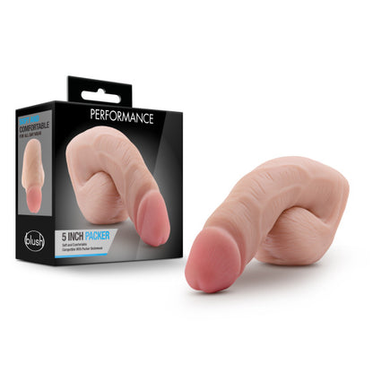 Product displayed next to box. Box reads, soft and comfortable. 5 inch packer.