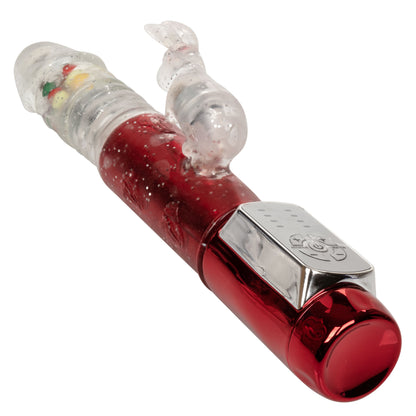 Red metallic rabbit vibrator with thrusting shaft, gum ball accents, and 10 vibration functions featuring a flickering rabbit teaser.
Keywords: thrusting rabbit vibrator, 4-speed vibrator, 10-function rabbit vibe, waterproof thrusting vibrator, Naughty Bits collection, metallic red rabbit vibrator, flickering bunny vibrator, synchronized rotating bead vibrator, customizable rabbit vibrator.